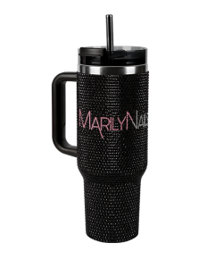 Strasszos Tumbler - Kulacs szívószállal - Fekete / 1